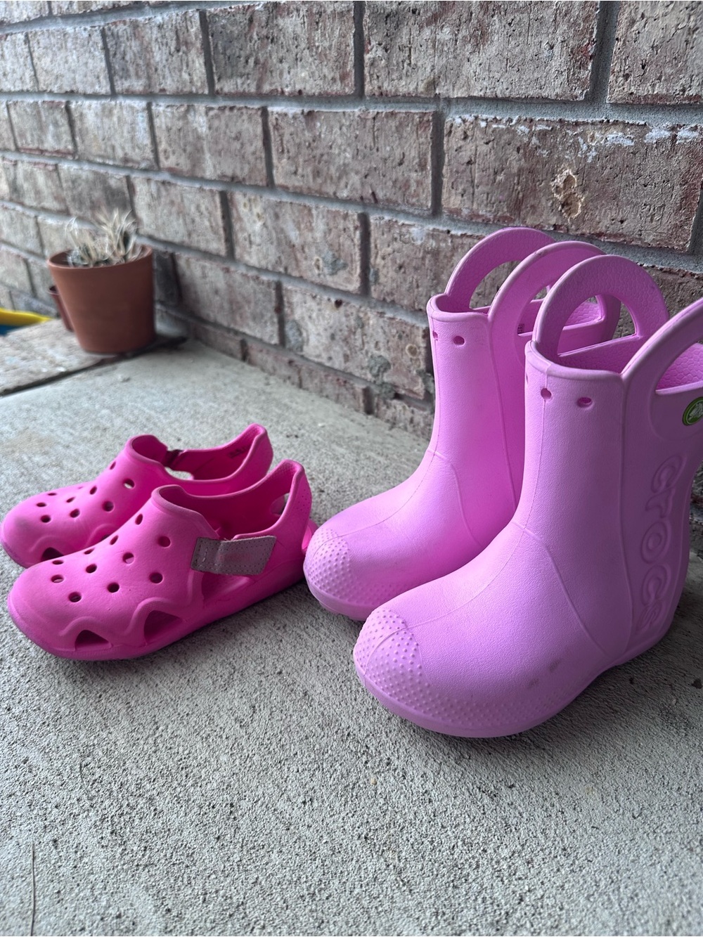 Pink Crocs “Handle it” Rain Boots and Clogs size 11 bundle of 2 kids shoes